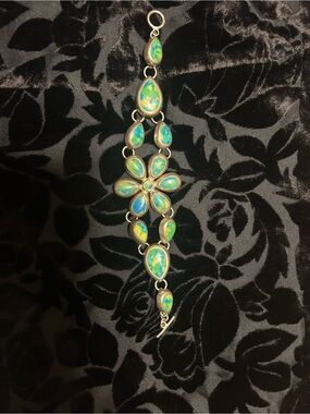 Sterling 925 peacock dahlia turquoise  Flower Bracelet